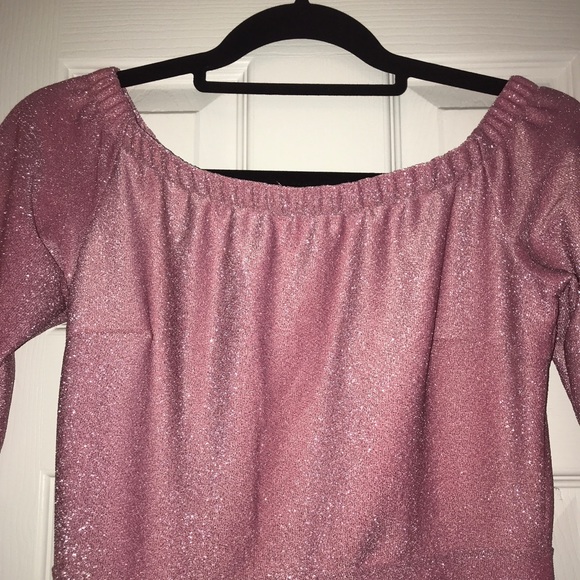 Off Shoulder Metallic Knit High Slit Evening Dress - Picture 6 of 8